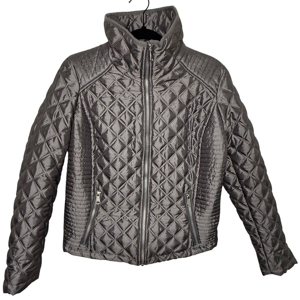 Marc New York Quilted Jacket Womens Small Gray Excellent Metallic Puffer Coat